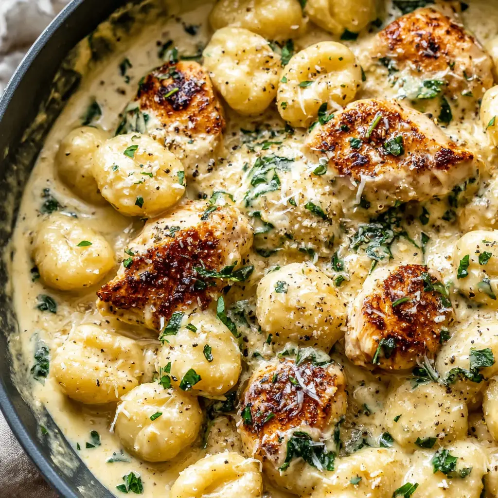 Creamy Lemon Chicken Gnocchi close up