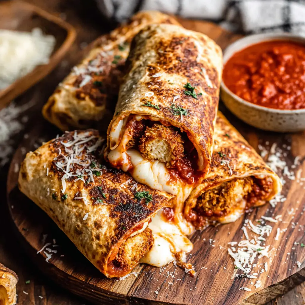 Crispy Chicken Parmesan Wrap final presentation