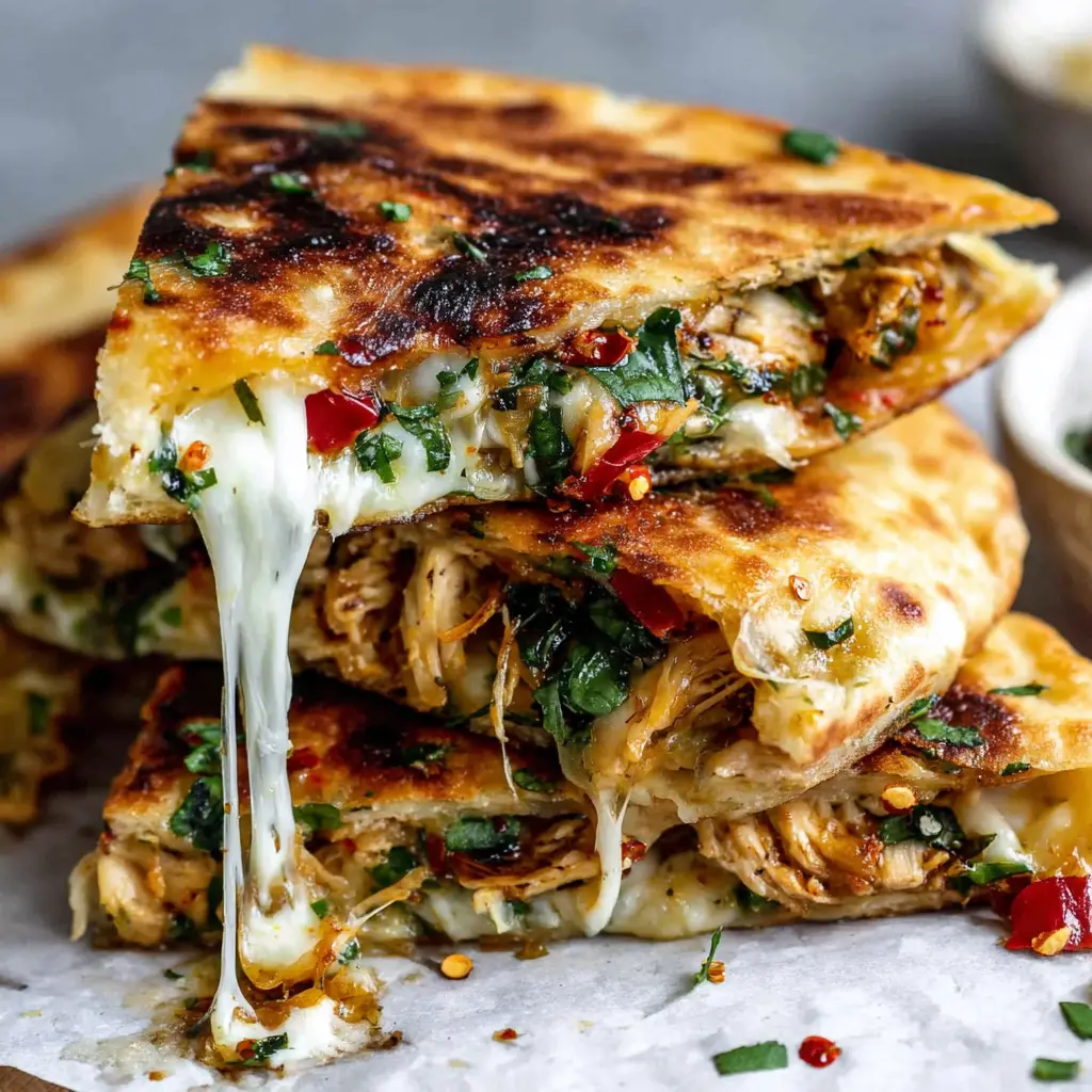 Crispy Chicken Stuffed Flatbread close up