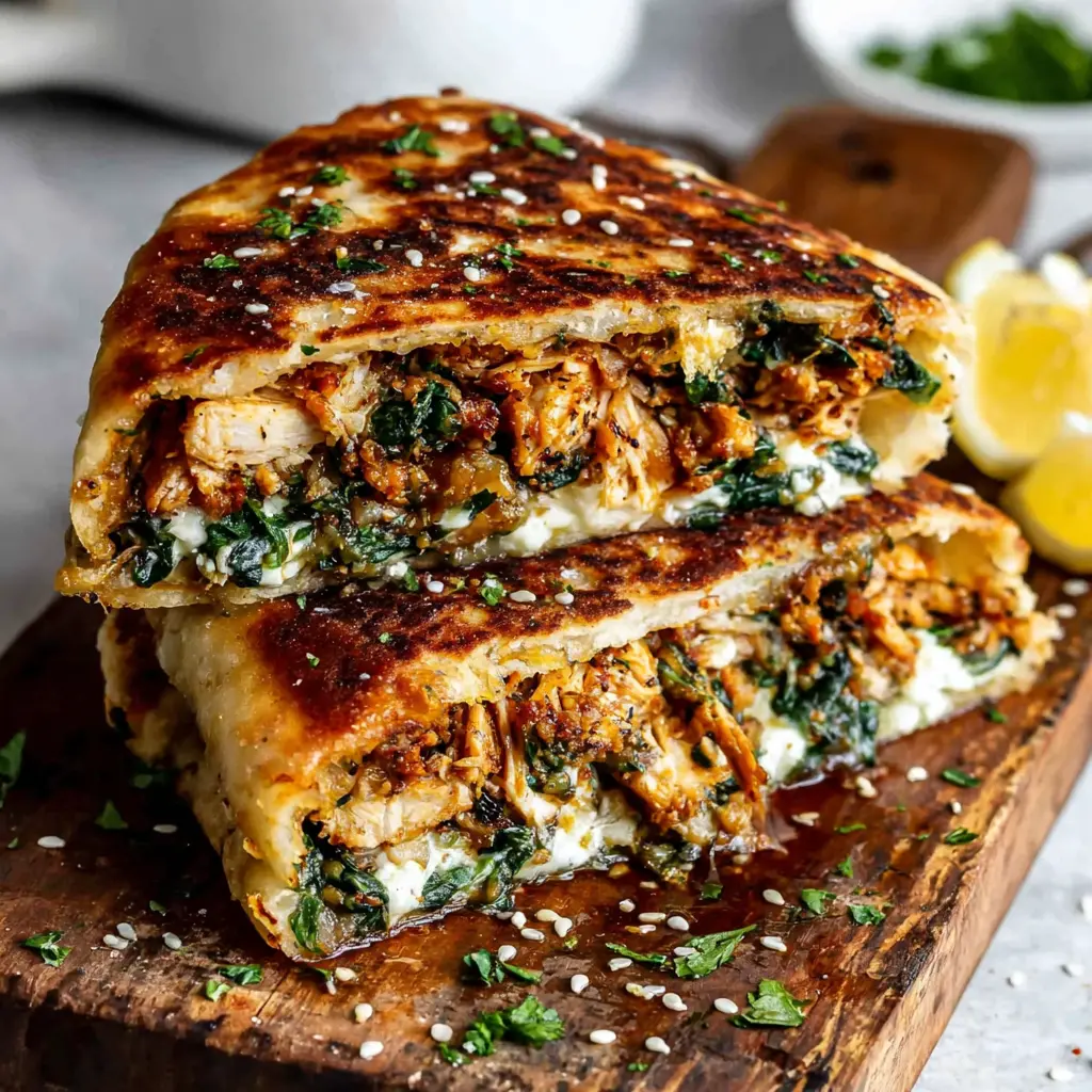 Crispy Chicken Stuffed Flatbread final presentation