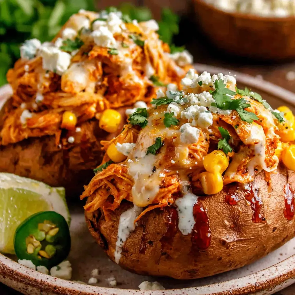 Crispy Chicken Stuffed Sweet Potatoes final presentation