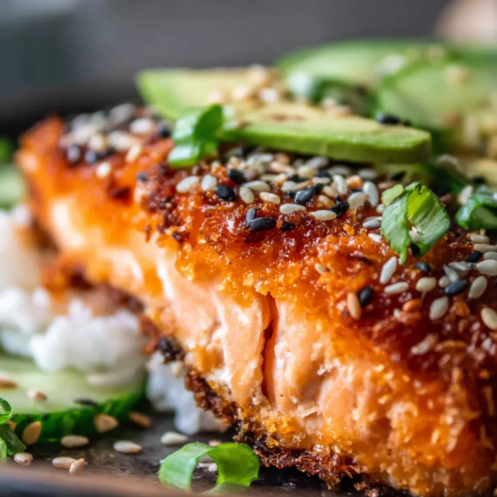 Crispy Fish Rice Bowl close up