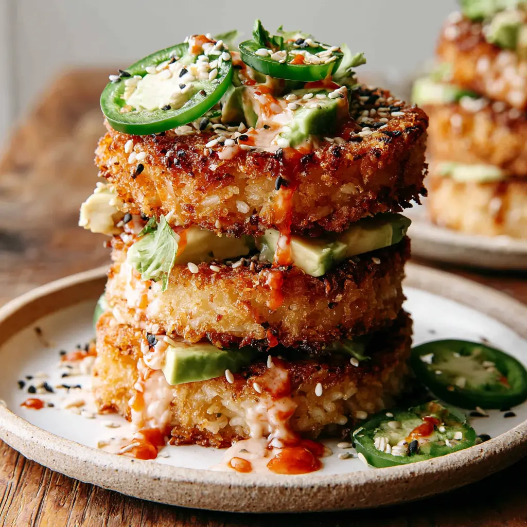Crispy Rice Salmon Stack final presentation