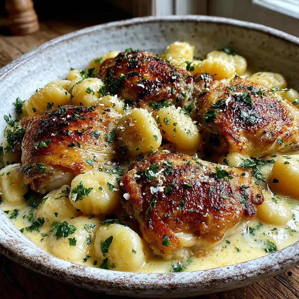 Garlic Butter Chicken Gnocchi Bowl final presentation