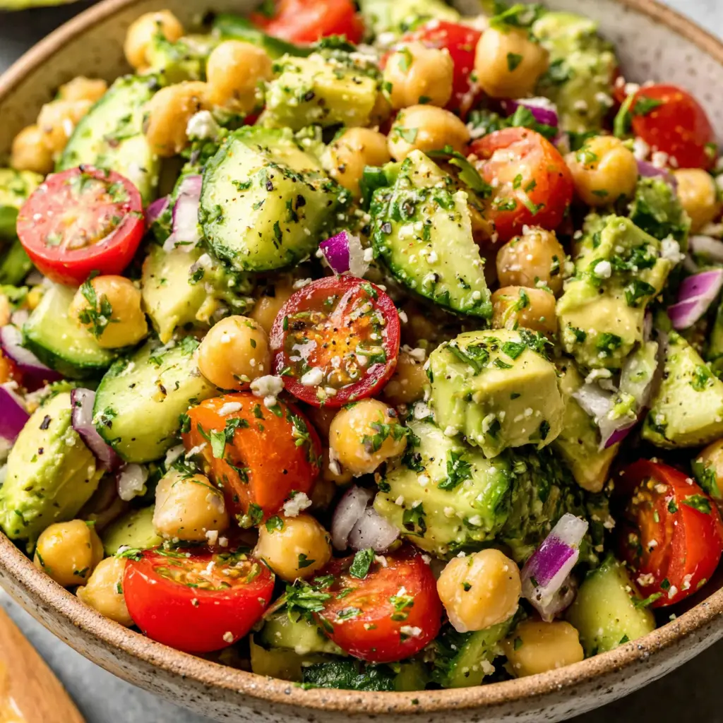 Greek Chickpea Avocado Salad Bowl final presentation