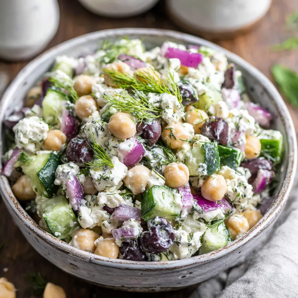 Greek Chickpea Feta Salad Bowl final presentation