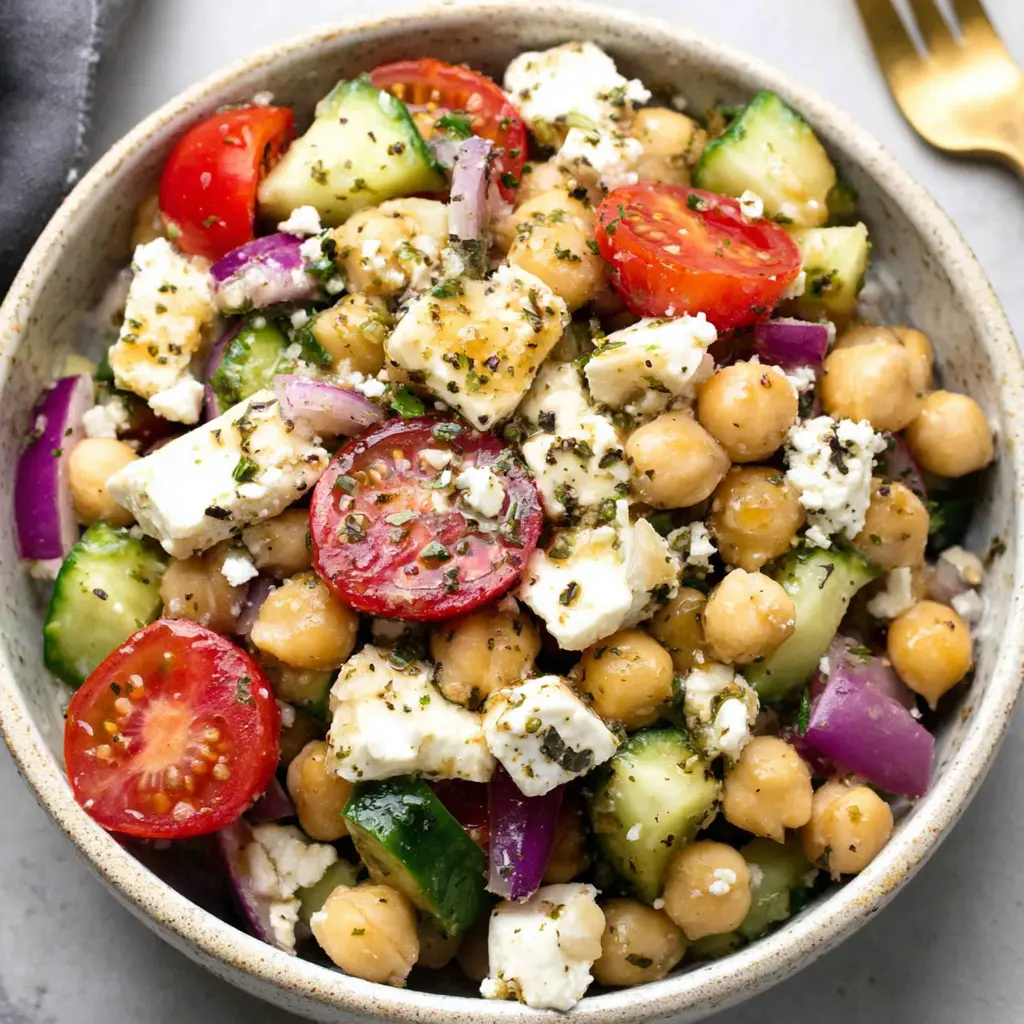 Greek Chickpea Salad Bowl close up
