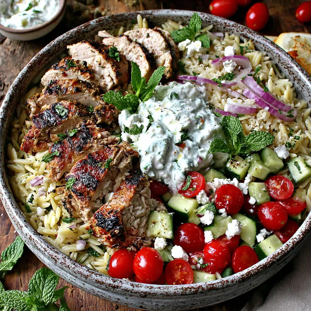 Greek Orzo Chicken Bowl final presentation