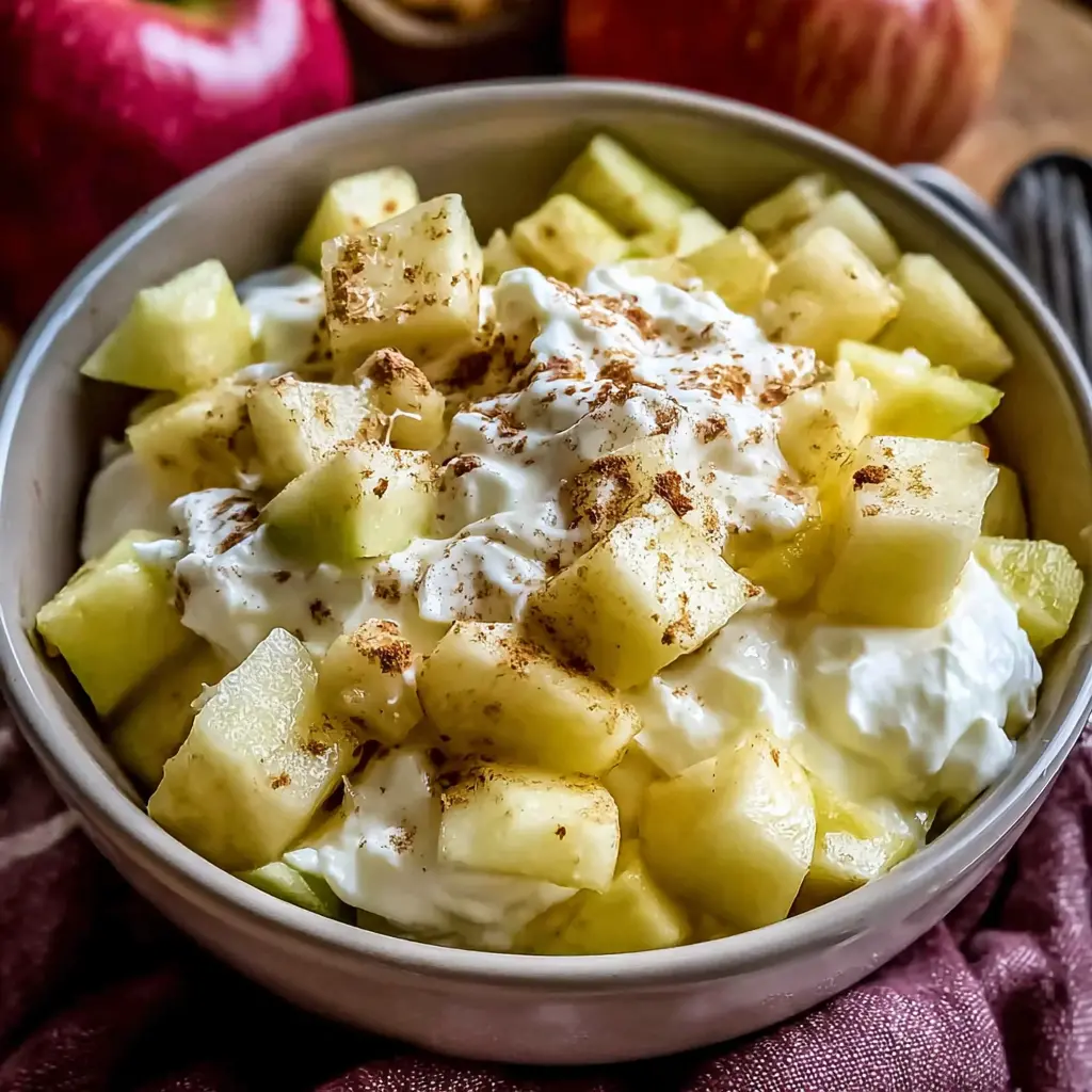 greek yogurt apple bowl close up