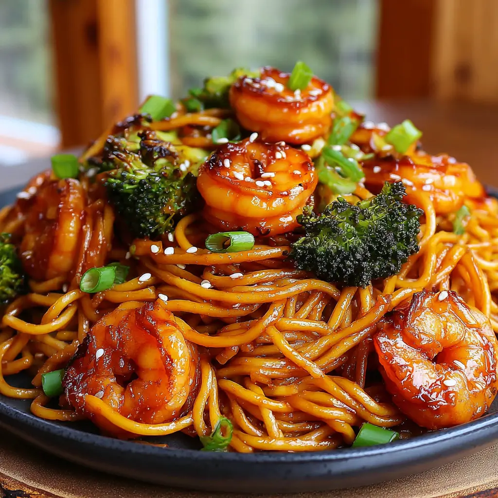 Honey Garlic Shrimp Pasta final presentation