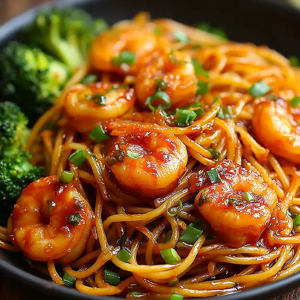 Honey Garlic Shrimp Pasta close up