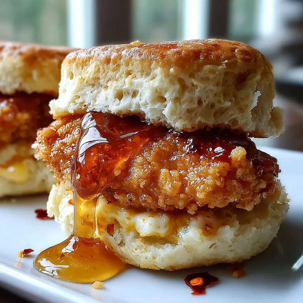 Hot Honey Chicken Biscuit Sliders close up