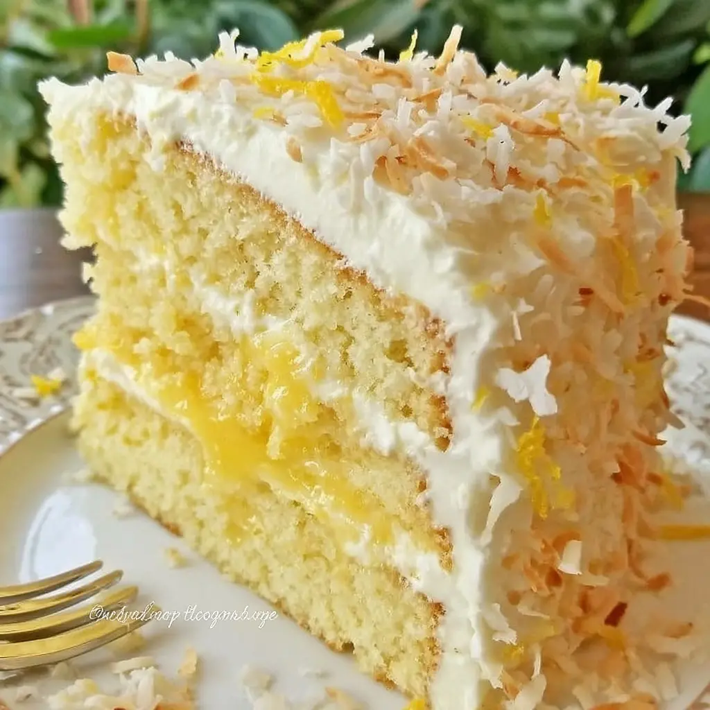 Lemon Coconut Cream Cake close up