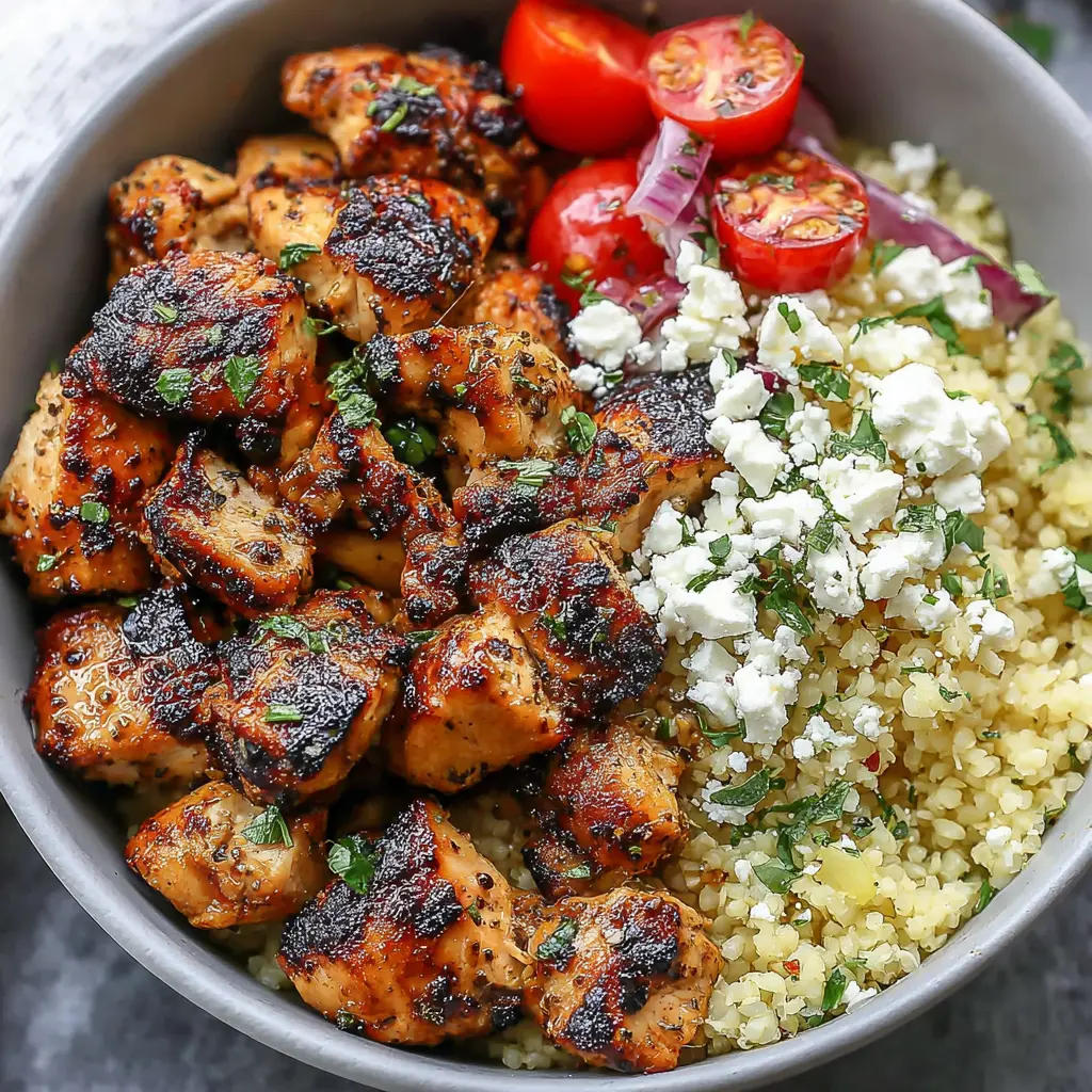 Mediterranean Chicken Bulgur Bowl close up