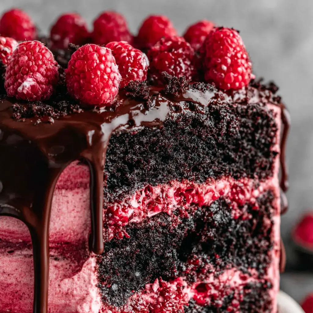Raspberry Chocolate Layer Cake close up