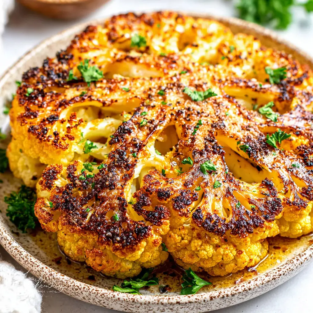 Roasted Garlic Cauliflower Steak final presentation