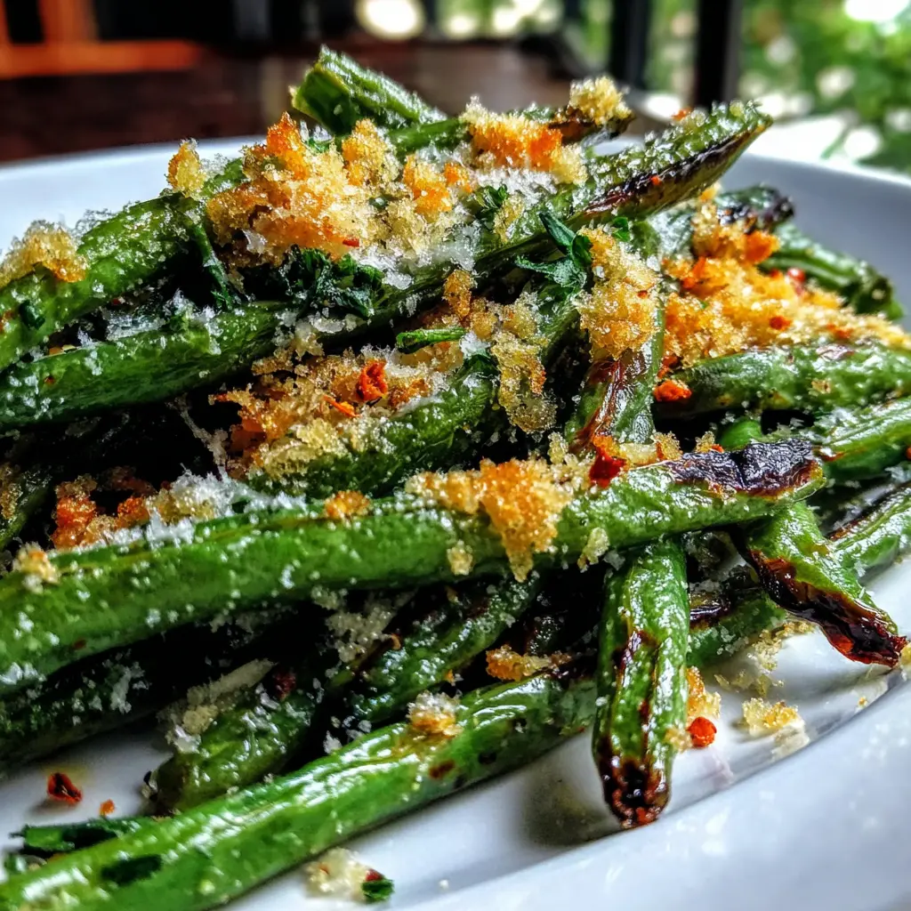 Roasted Garlic Green Beans close up