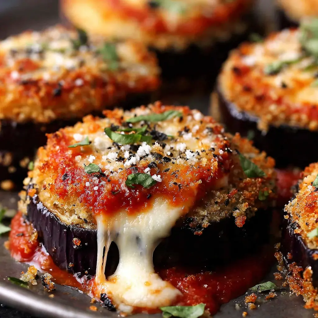 Roasted Parmesan Eggplant Bites close up