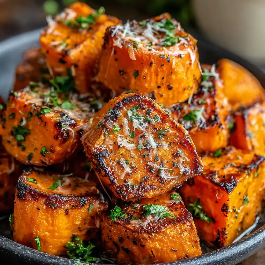 Roasted Parmesan Sweet Potatoes close up