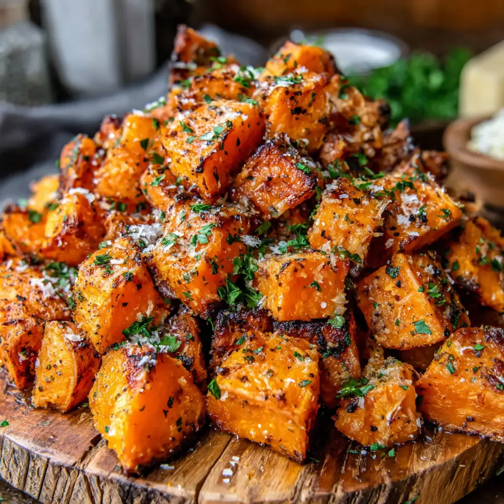Roasted Parmesan Sweet Potatoes final presentation