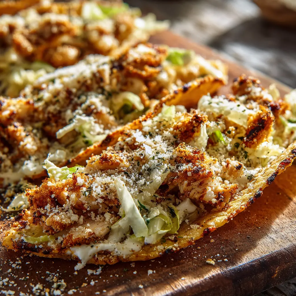 Smash Chicken Caesar Tacos close up