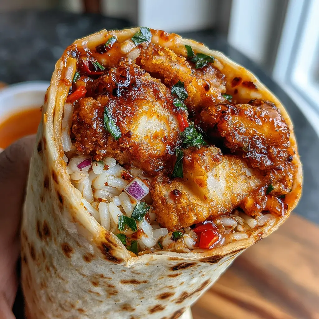 Spicy Honey Chicken Rice Wrap close up