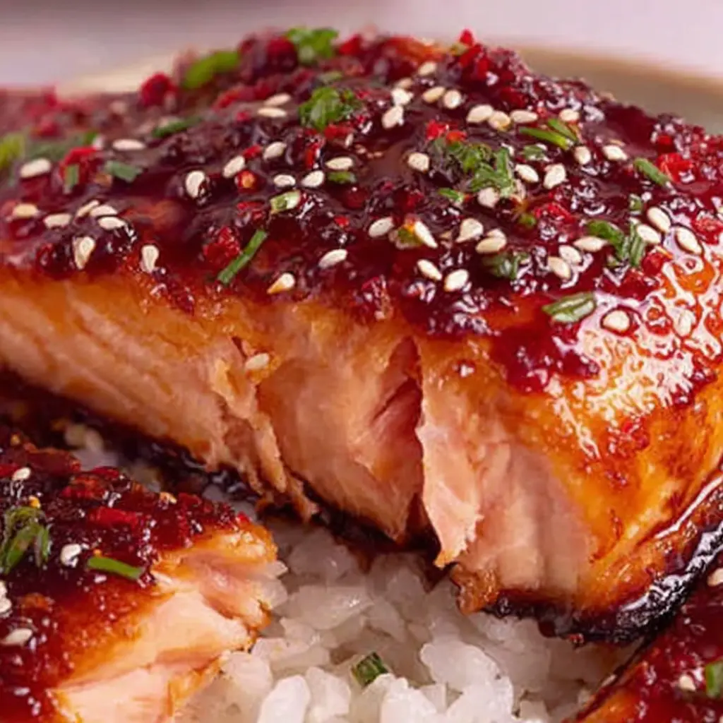 Spicy Honey Garlic Salmon Bowl close up