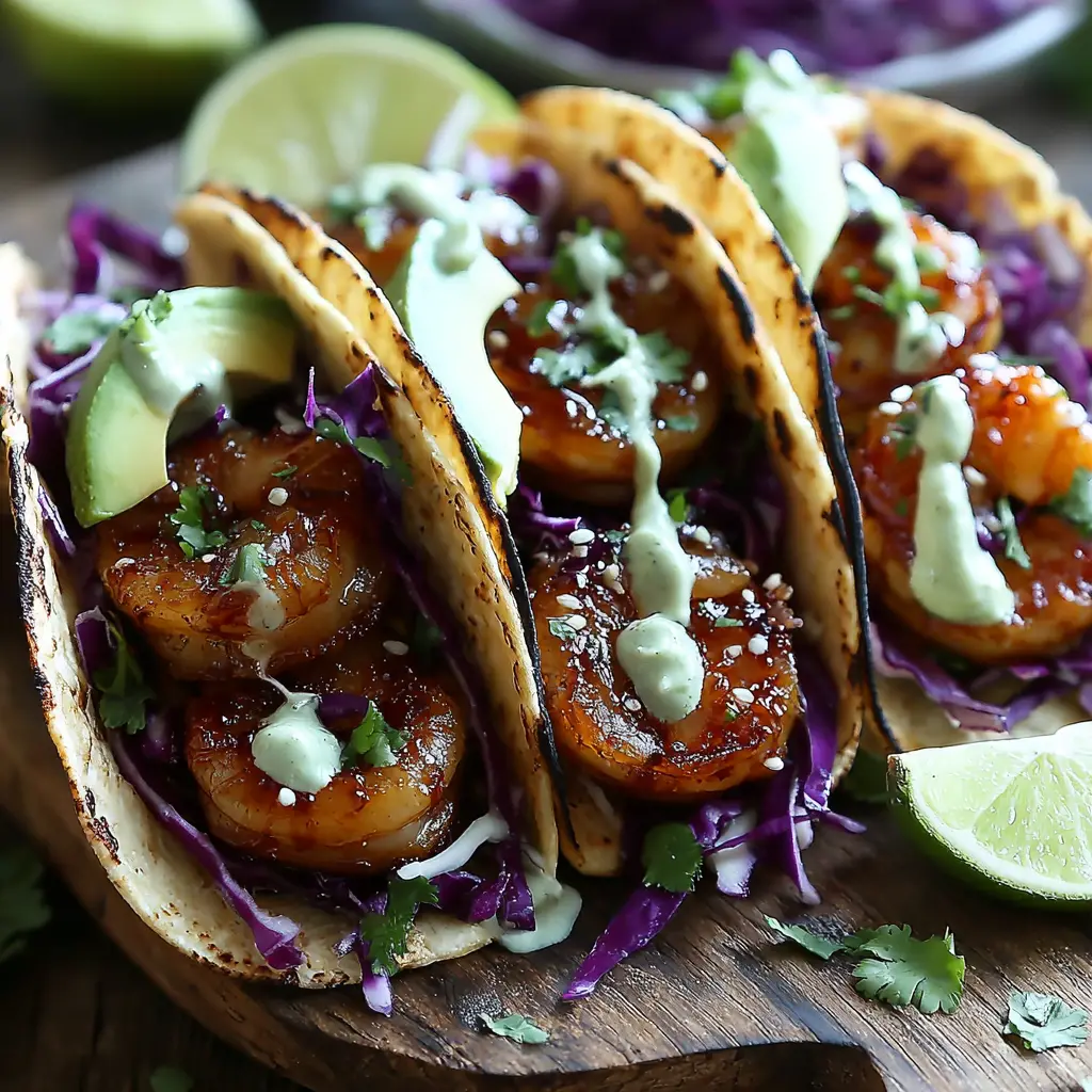 Spicy Honey Shrimp Tacos final presentation