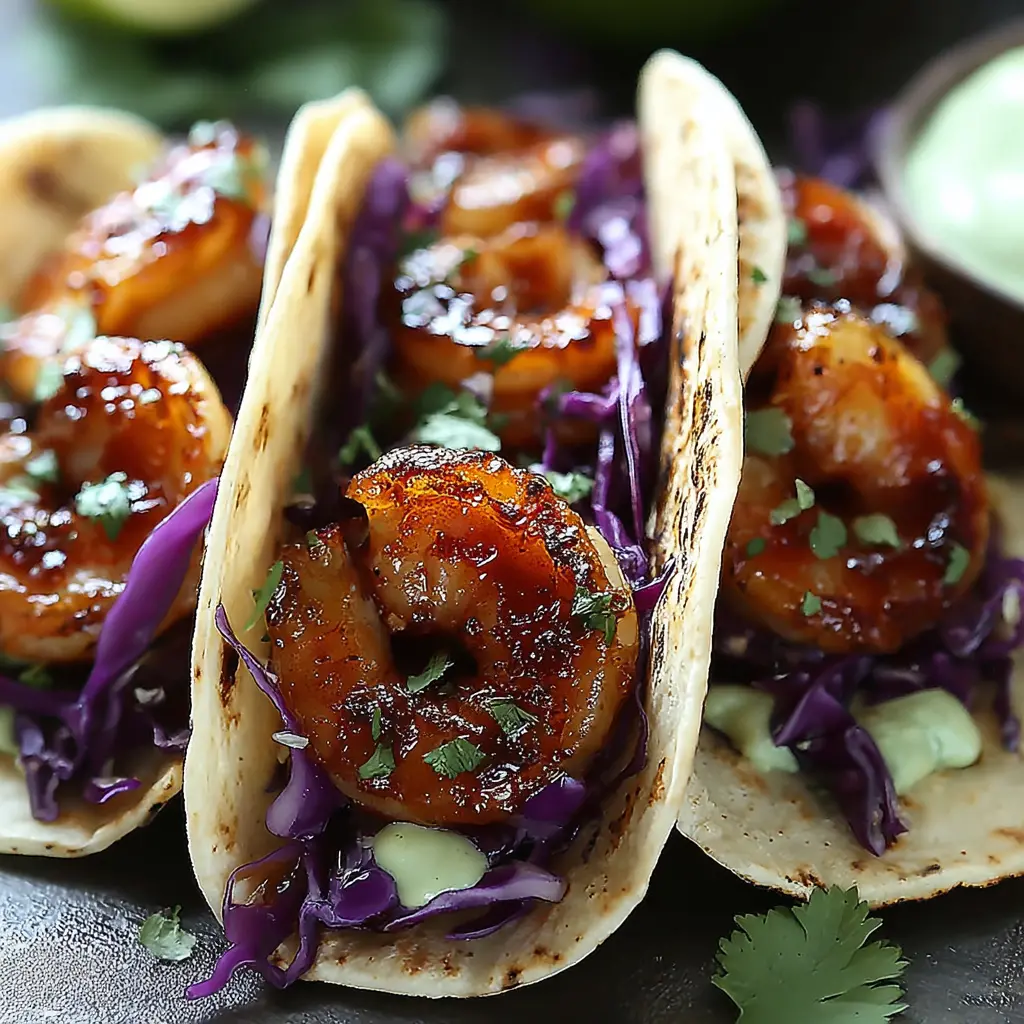 Spicy Honey Shrimp Tacos close up