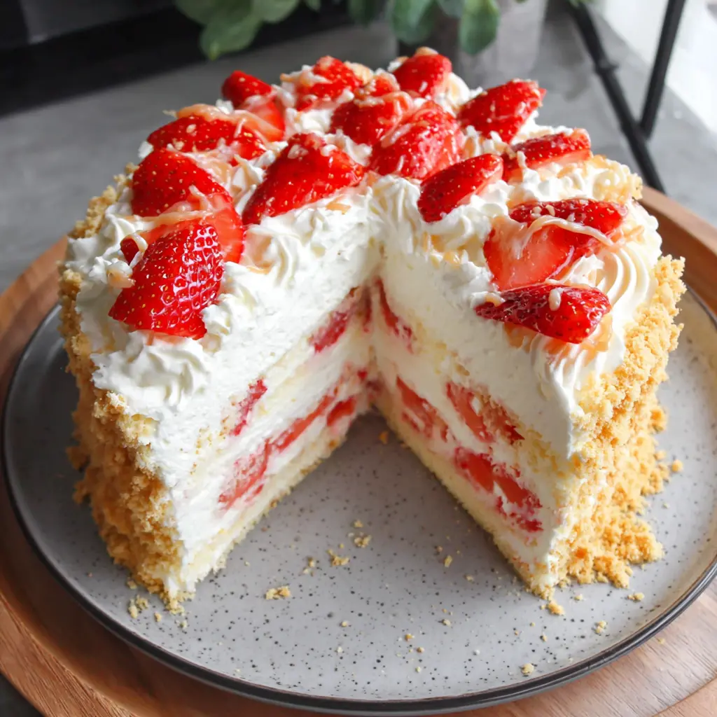 Strawberry Caramel Cream Cake close up