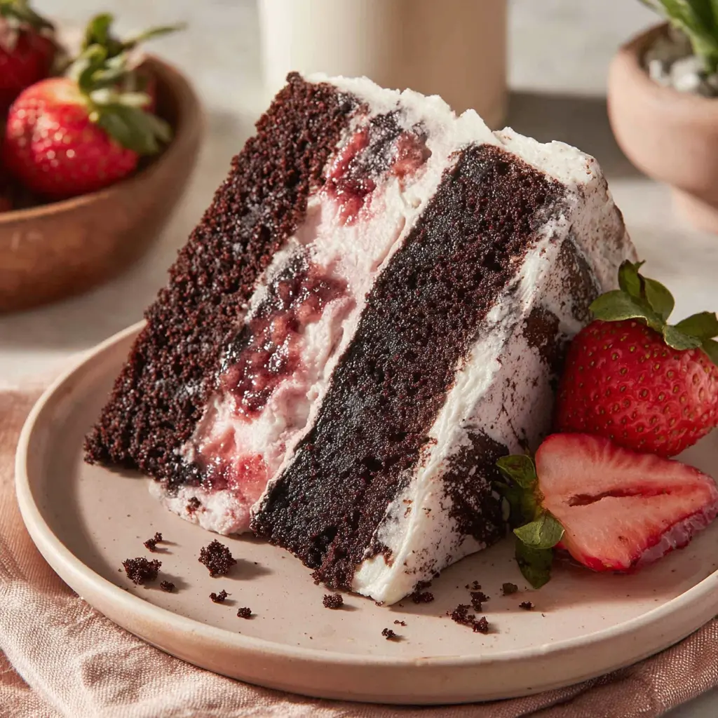 Strawberry Chocolate Layer Cake close up