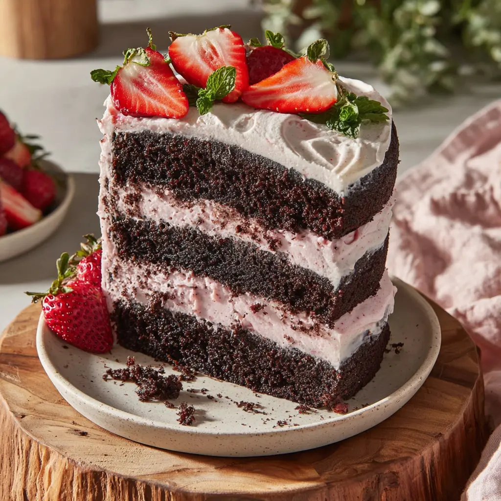 Strawberry Chocolate Layer Cake final presentation