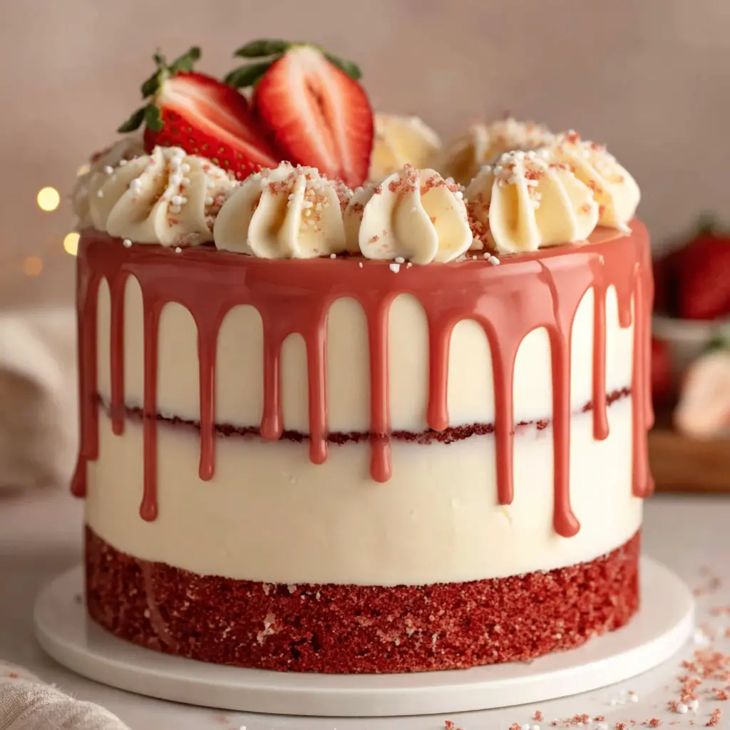 Strawberry Lemon Drip Cake close up
