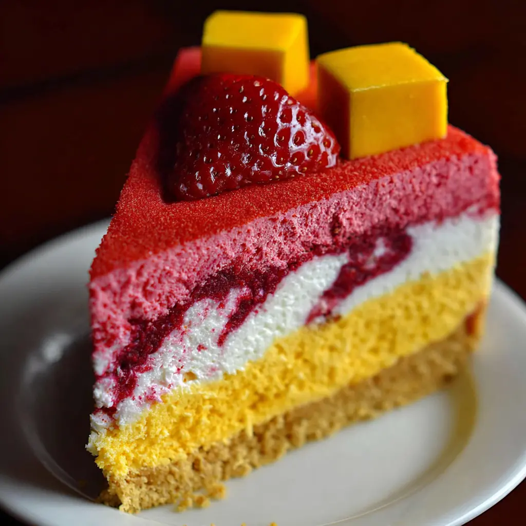 Strawberry Mango Cream Cake close up