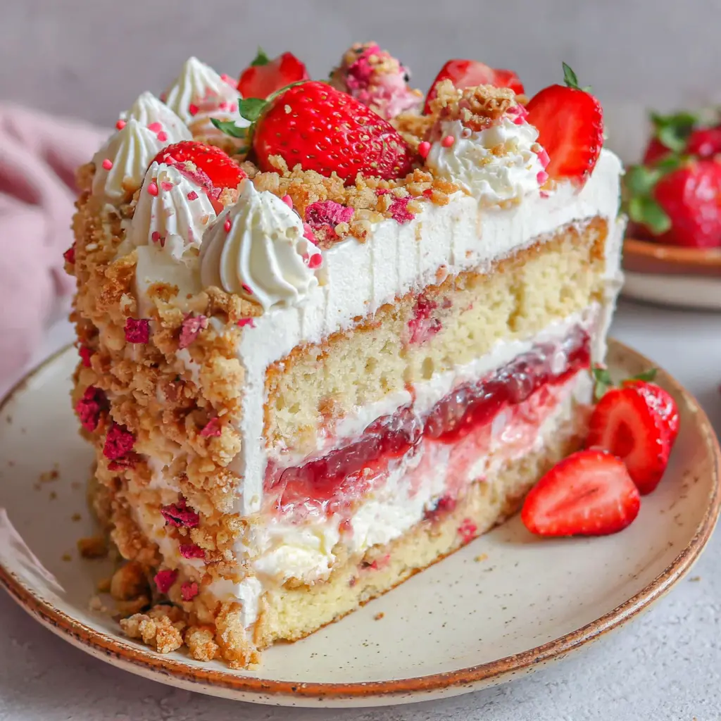Strawberry Vanilla Cheesecake Cake final presentation