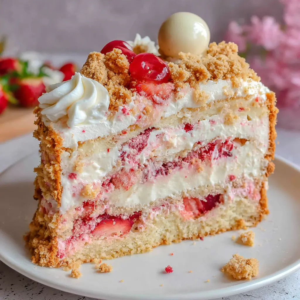 Strawberry Vanilla Cheesecake Cake close up