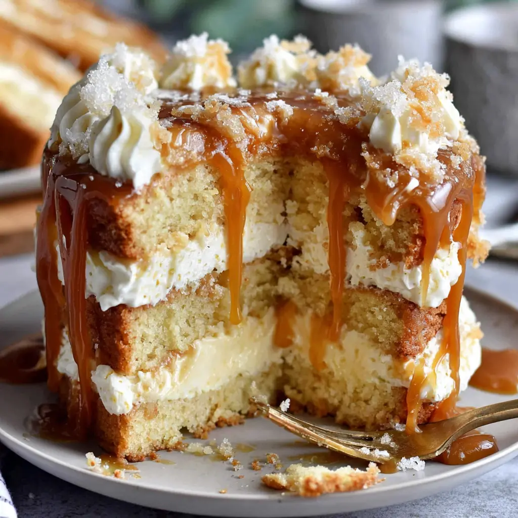 Vanilla Caramel Cream Cake close up