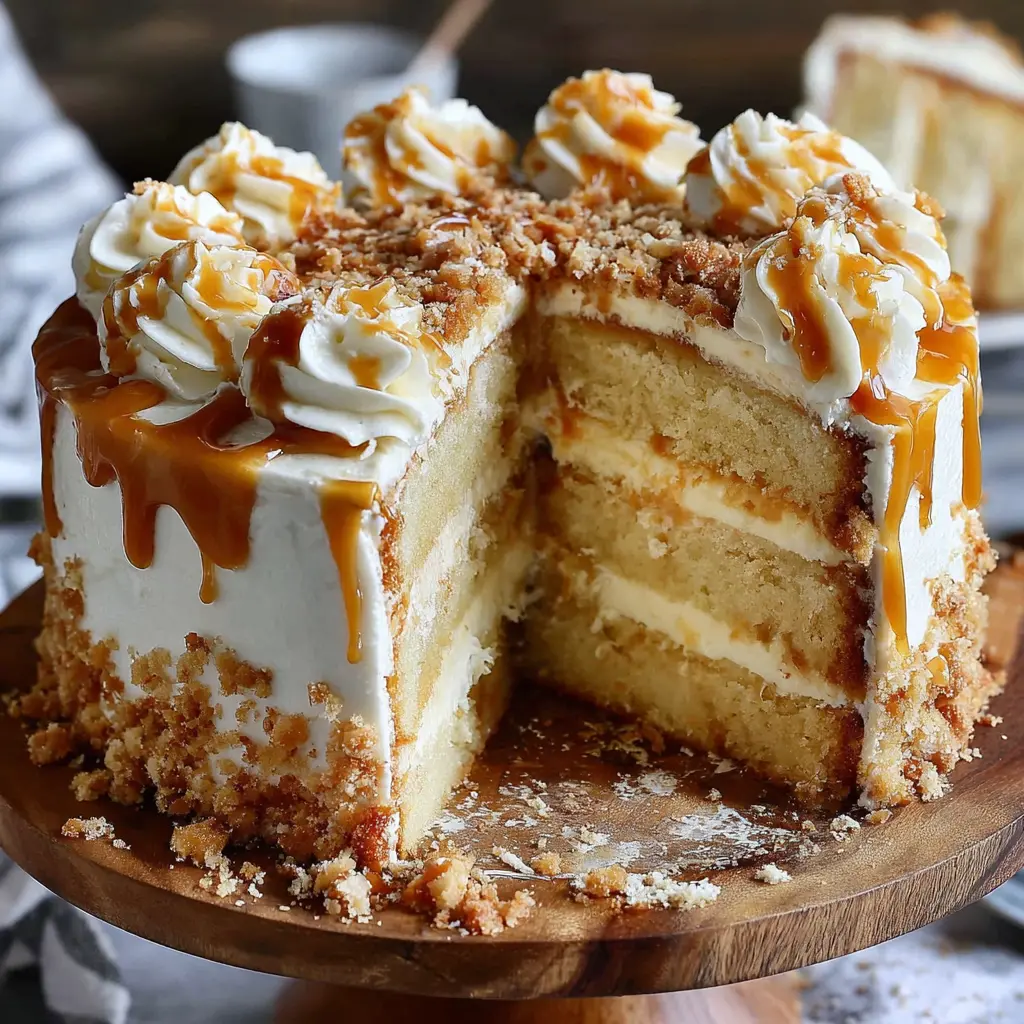 Vanilla Caramel Cream Cake final presentation