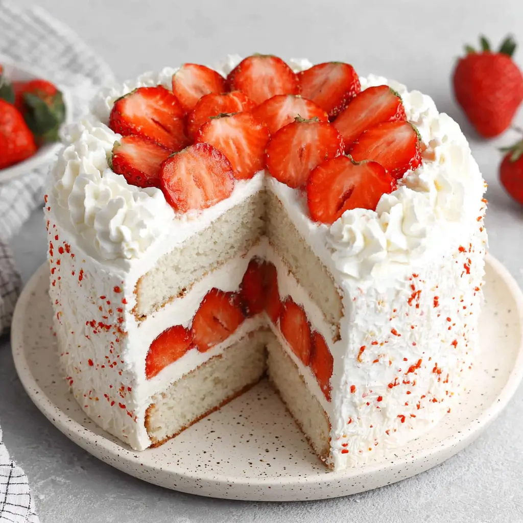 vanilla strawberry cream cake final presentation