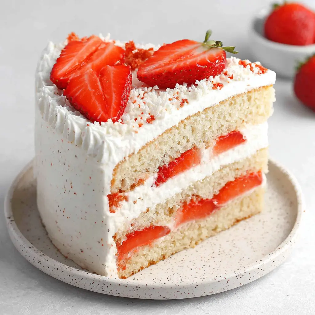 Vanilla Strawberry Cream Cake close up
