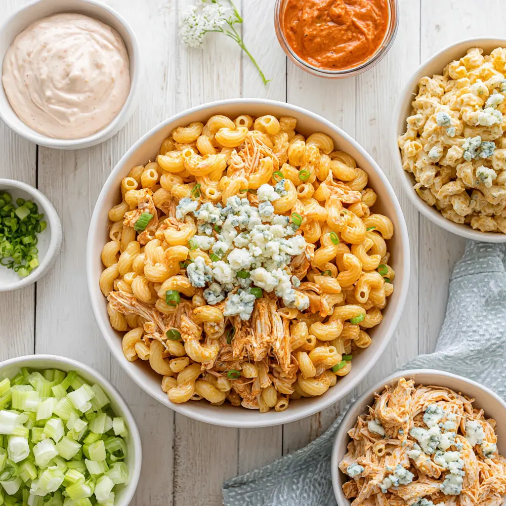 buffalo chicken pasta salad - main ingredients