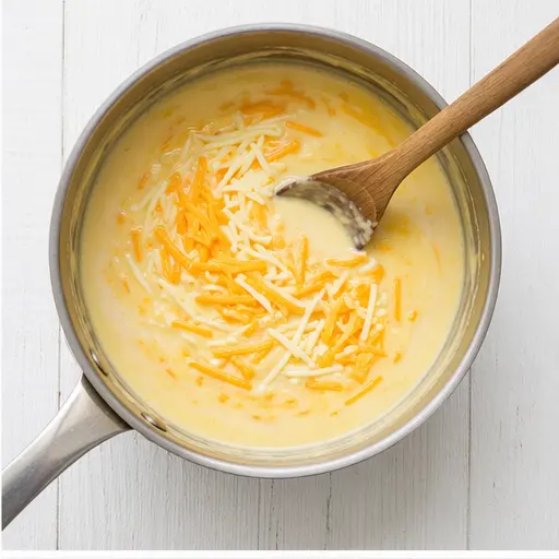 Step 2: Melting the cheese into the sauce