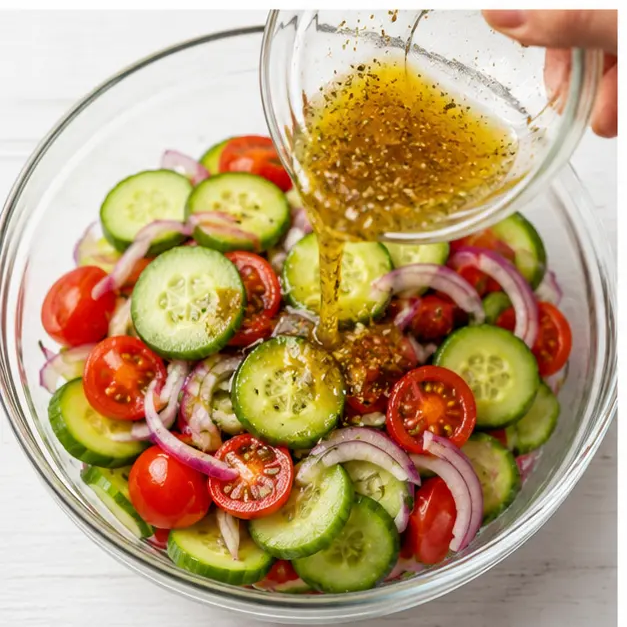 Step 3: Pour dressing over the vegetables