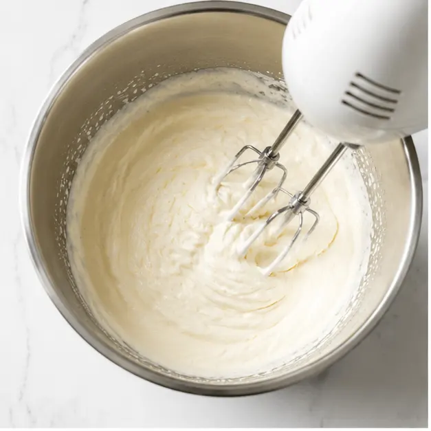 Step 1: Whip chilled heavy cream to stiff peaks