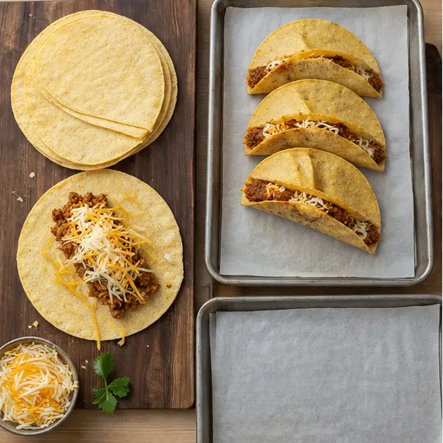 Step 3: Assembling the tacos with filling and cheese
