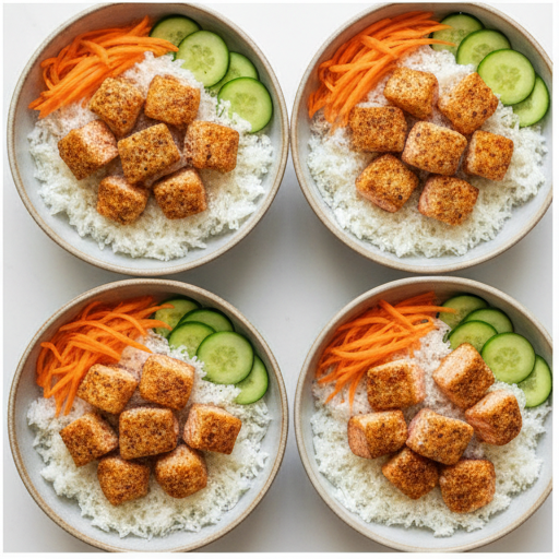 bang bang salmon - assembling bowls with rice and toppings