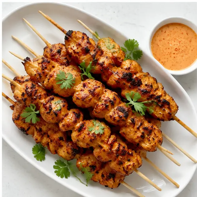 Step 4: Grilled skewers with charred edges and garnish