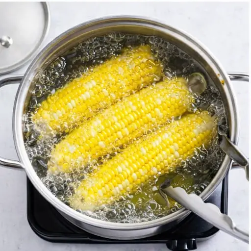 Step 3: Submerging corn in boiling water