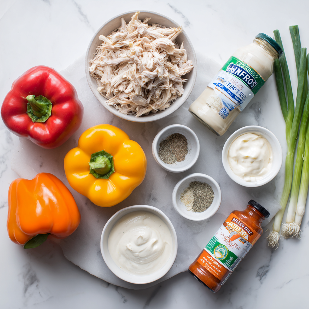 buffalo chicken stuffed peppers - main ingredients