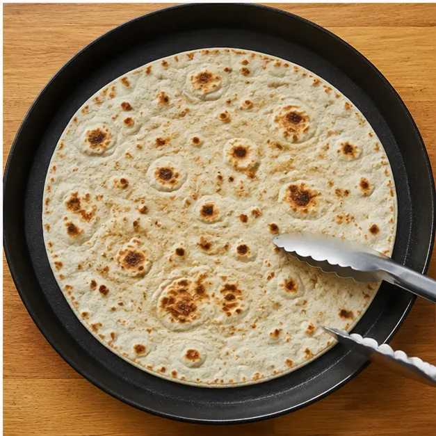 Step 4: Charring flour tortilla on dry skillet
